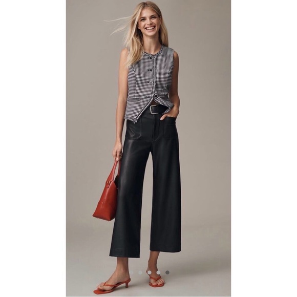 Maeve Pants - Maeve Anthropologie Black Colette Faux Leather Crop High-Rise Wide Leg Pants 29